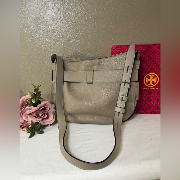 Tory Burch Gemini Link Hobo Crossbody Bag French Gray Pebbled Leather - Picture 8 of 17